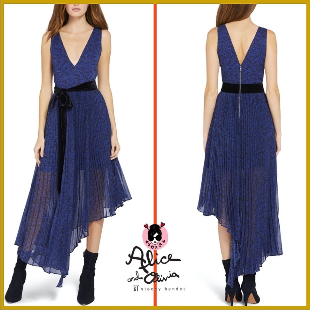 NWT Alice + Olivia lace midi dress pleated & asymmetrical size 12